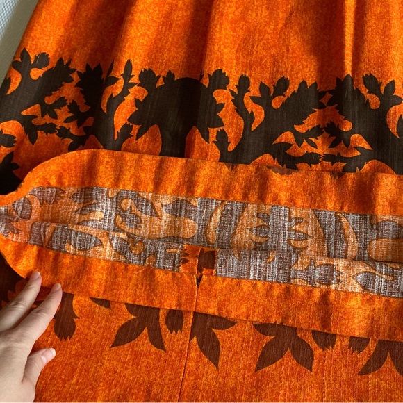Vintage 70s Hawaiian dress BG’s fashions maxi bold orange floral print Small - Picture 12 of 16